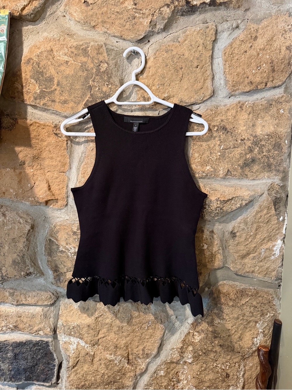 White House Black Market Black Ribbed Tank with Scalloped Cutout Hem